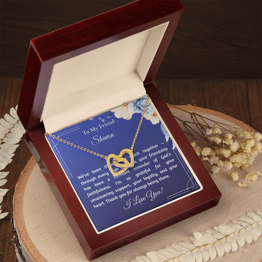 Customized Friend Gift Interlocked Hearts Pendant with "Supportive Friend" Message Card