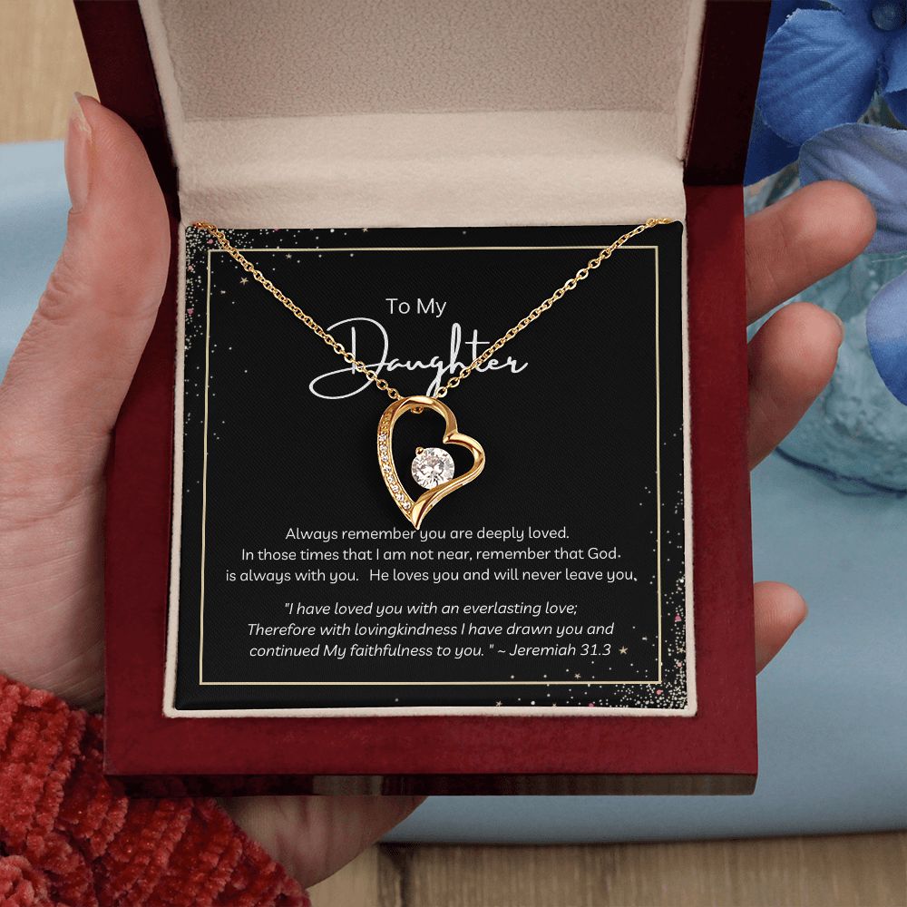 To My Daughter - 14k White Gold Forever Love Pendant with Message Card