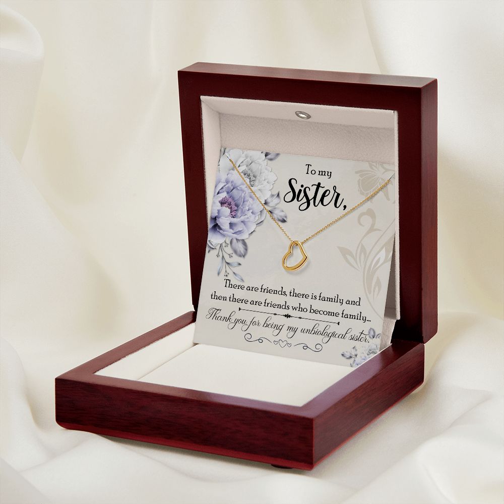 To My Un-biological Sister - Delicate Heart Pendant - 14k or 18k Gold