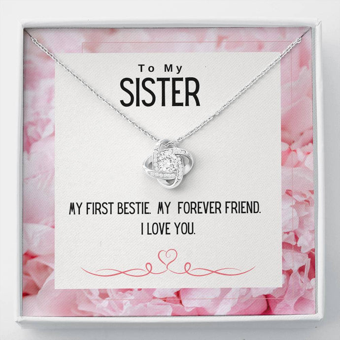To My Sister.  My Forever Friend.  Love Bow Pendant. - 14k White Gold Finish