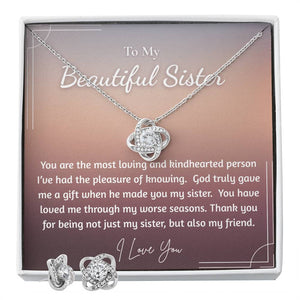 To My Beautiful Sister - Love Bow Necklace and Earring Gift Set