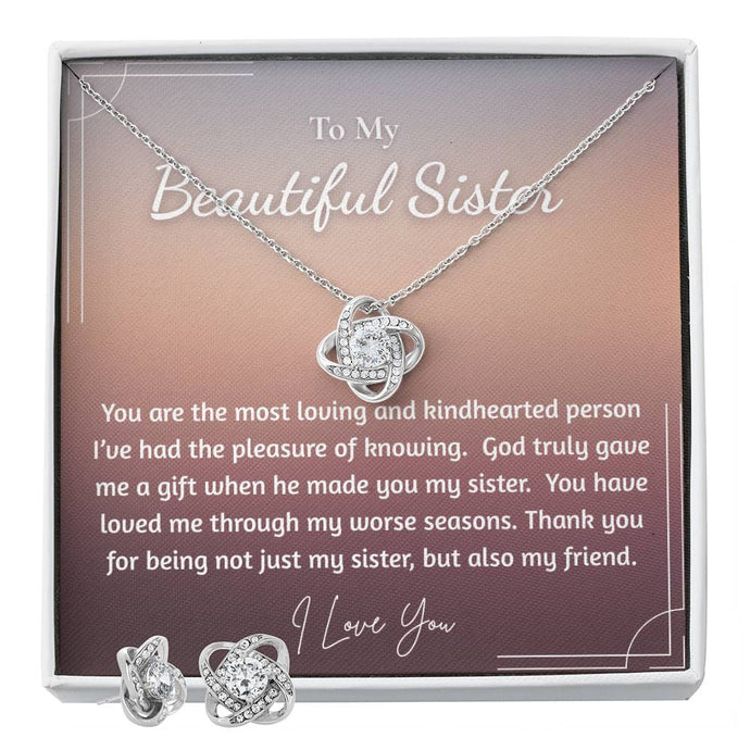 To My Beautiful Sister - Love Bow Necklace and Earring Gift Set