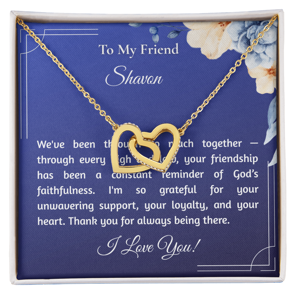 Customized Friend Gift Interlocked Hearts Pendant with "Supportive Friend" Message Card