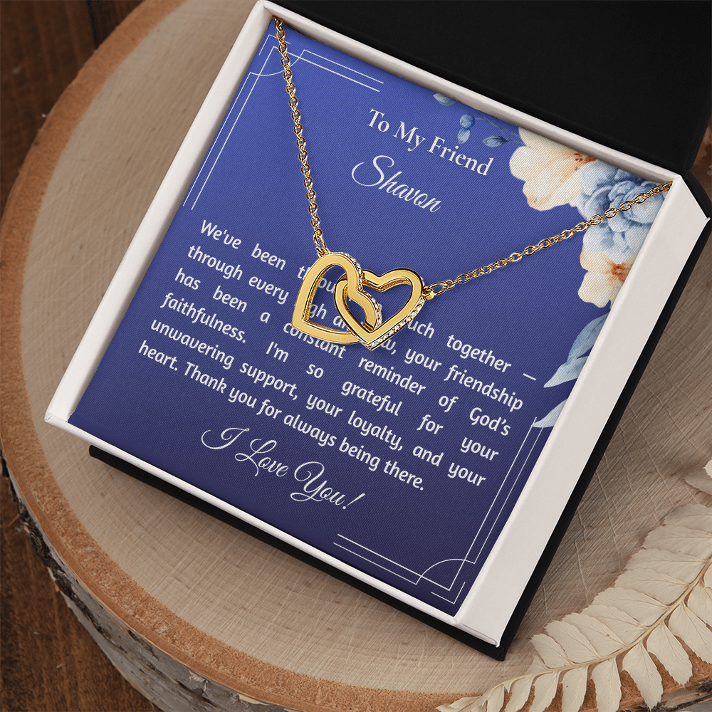 Customized Friend Gift Interlocked Hearts Pendant with "Supportive Friend" Message Card