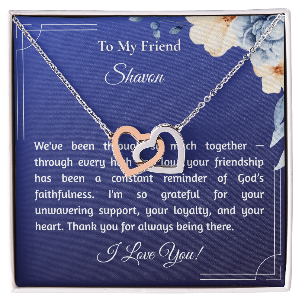 Customized Friend Gift Interlocked Hearts Pendant with "Supportive Friend" Message Card