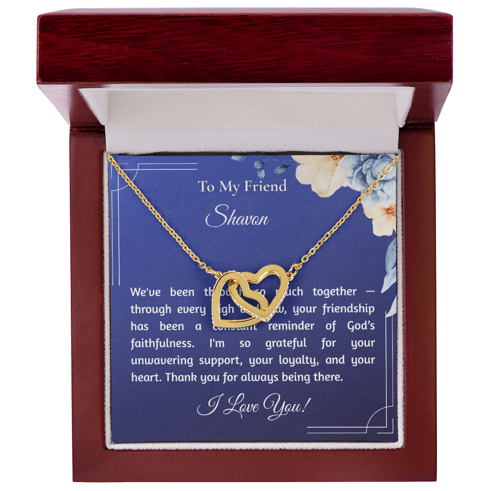 Customized Friend Gift Interlocked Hearts Pendant with "Supportive Friend" Message Card