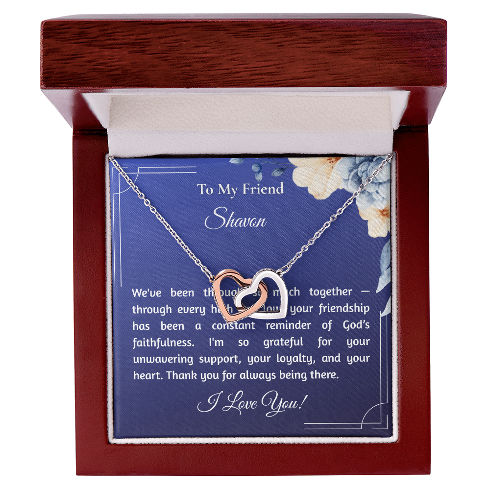Customized Friend Gift Interlocked Hearts Pendant with "Supportive Friend" Message Card