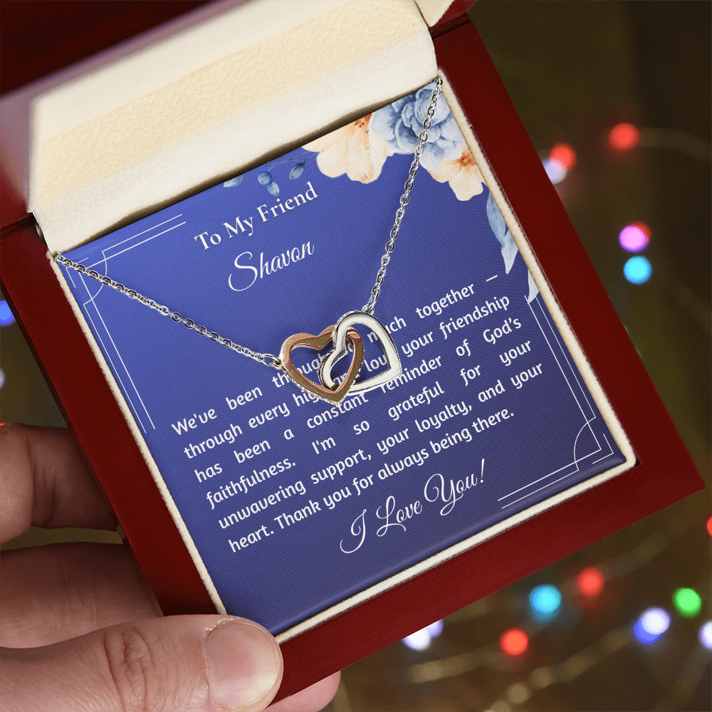 Customized Friend Gift Interlocked Hearts Pendant with "Supportive Friend" Message Card