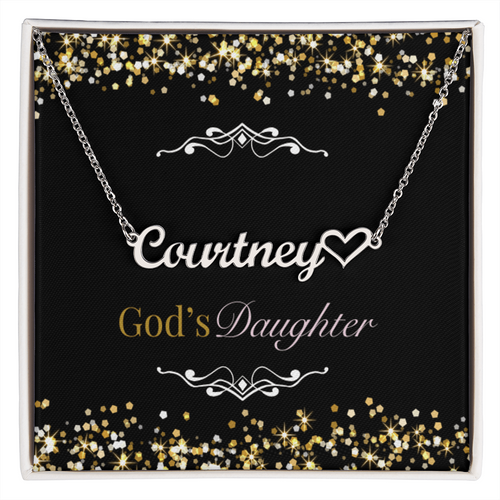 Custom Name Necklace With Heart - God's Daughter Message Card - For Women & Girls