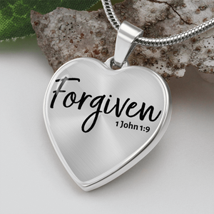 "Forgiven" Heart Shaped Pendant ~ 1 John 1:9