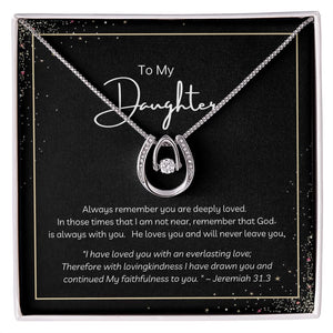To My Daughter - Lucky in Love Pendant with Christian Message Card - 14k White Gold