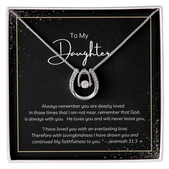 To My Daughter - Lucky in Love Pendant with Christian Message Card - 14k White Gold