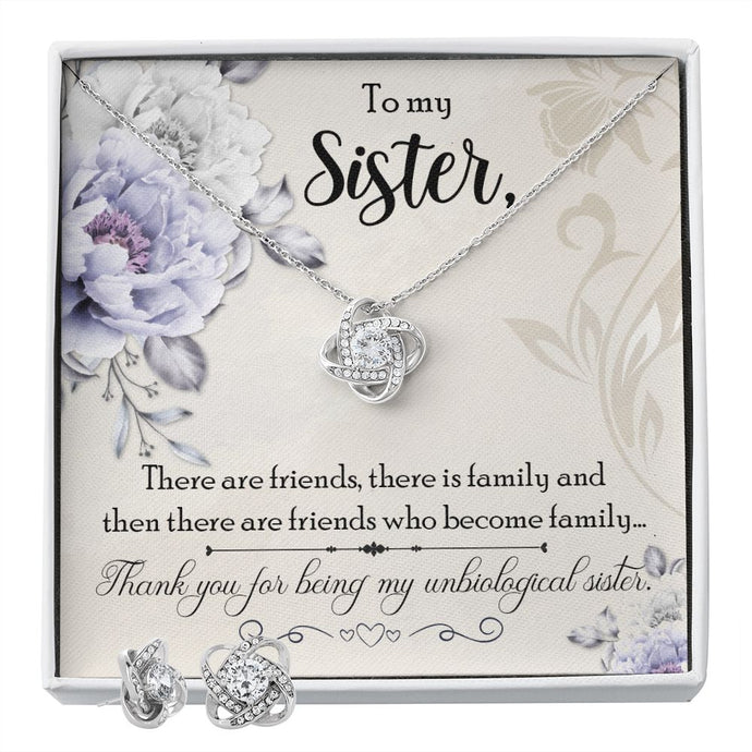 To My Sister - Unbiological Sister - Love Bow Earring & Necklace Set - 14k Gold