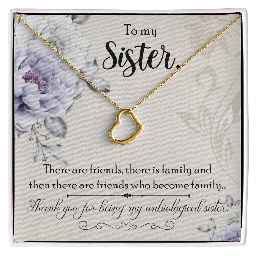 To My Un-biological Sister - Delicate Heart Pendant - 14k or 18k Gold