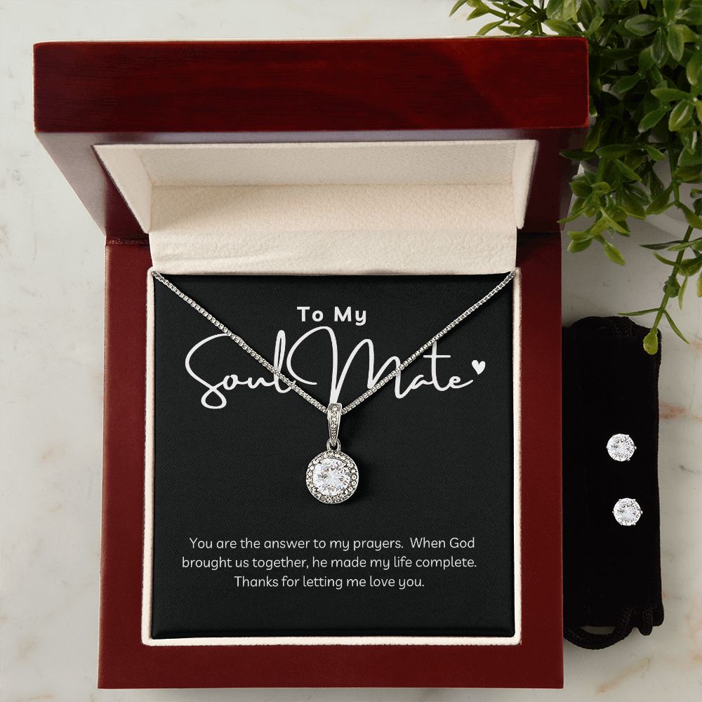 To My Soul Mate - Eternal Love Necklace and Earring Set - 14k Gold