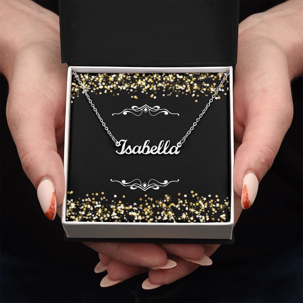 Customized Name Necklace with Gold Sparkle Message Card