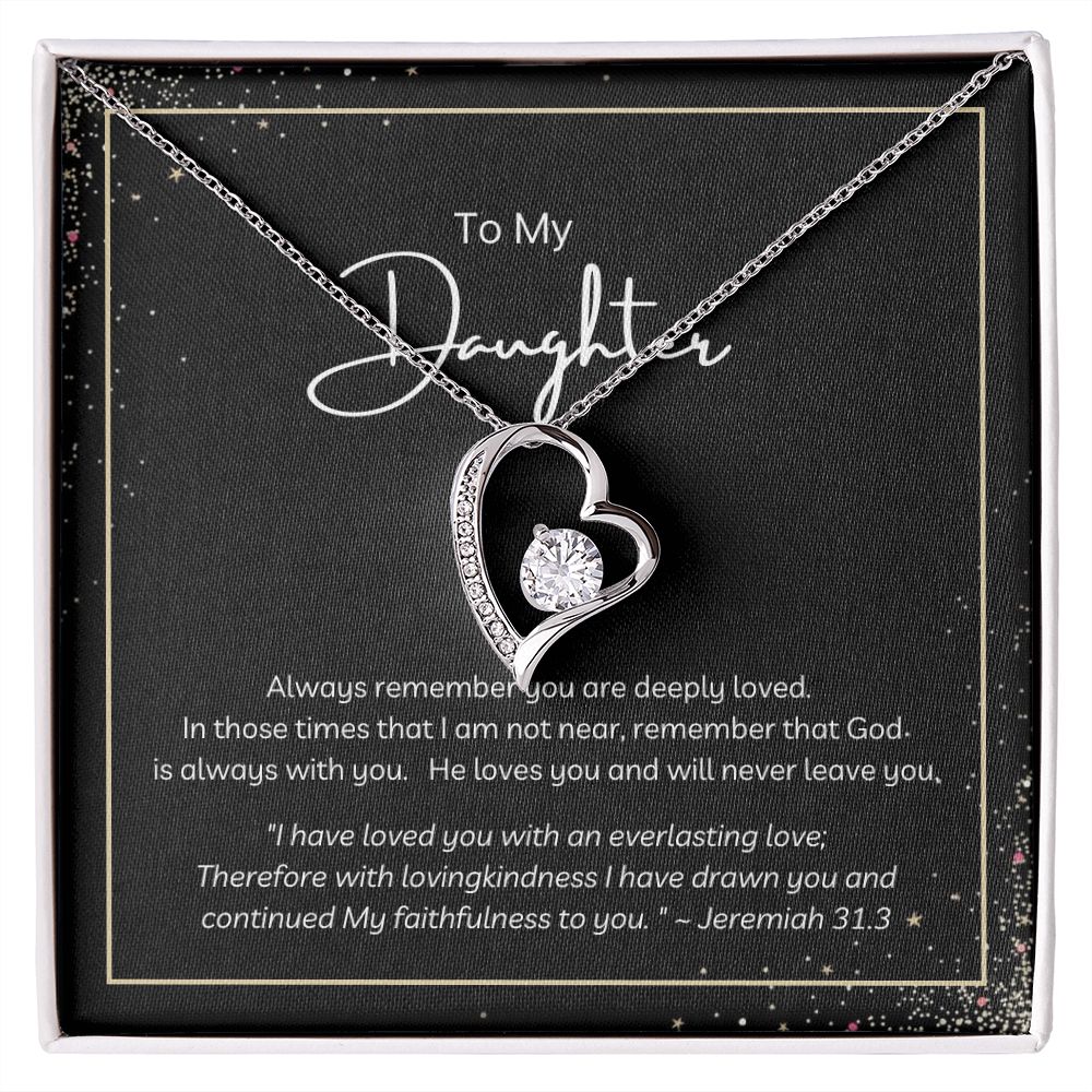 To My Daughter - 14k White Gold Forever Love Pendant with Message Card