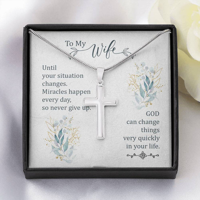 Encouraging Cross with card for wife - 14k White Gold Finish